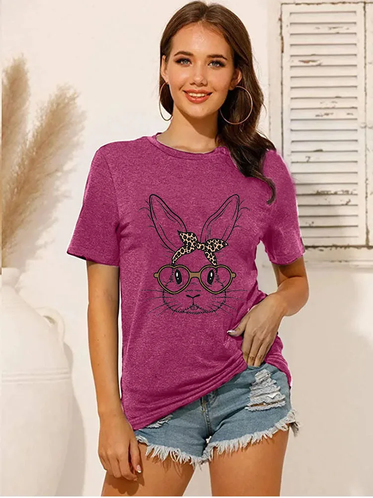 

Summer Clothes for Women Funny kawaii Rabbit Print Women T-Shirt Plus Size Cotton Ladies Easter Graphic Short Sleeve camisetas