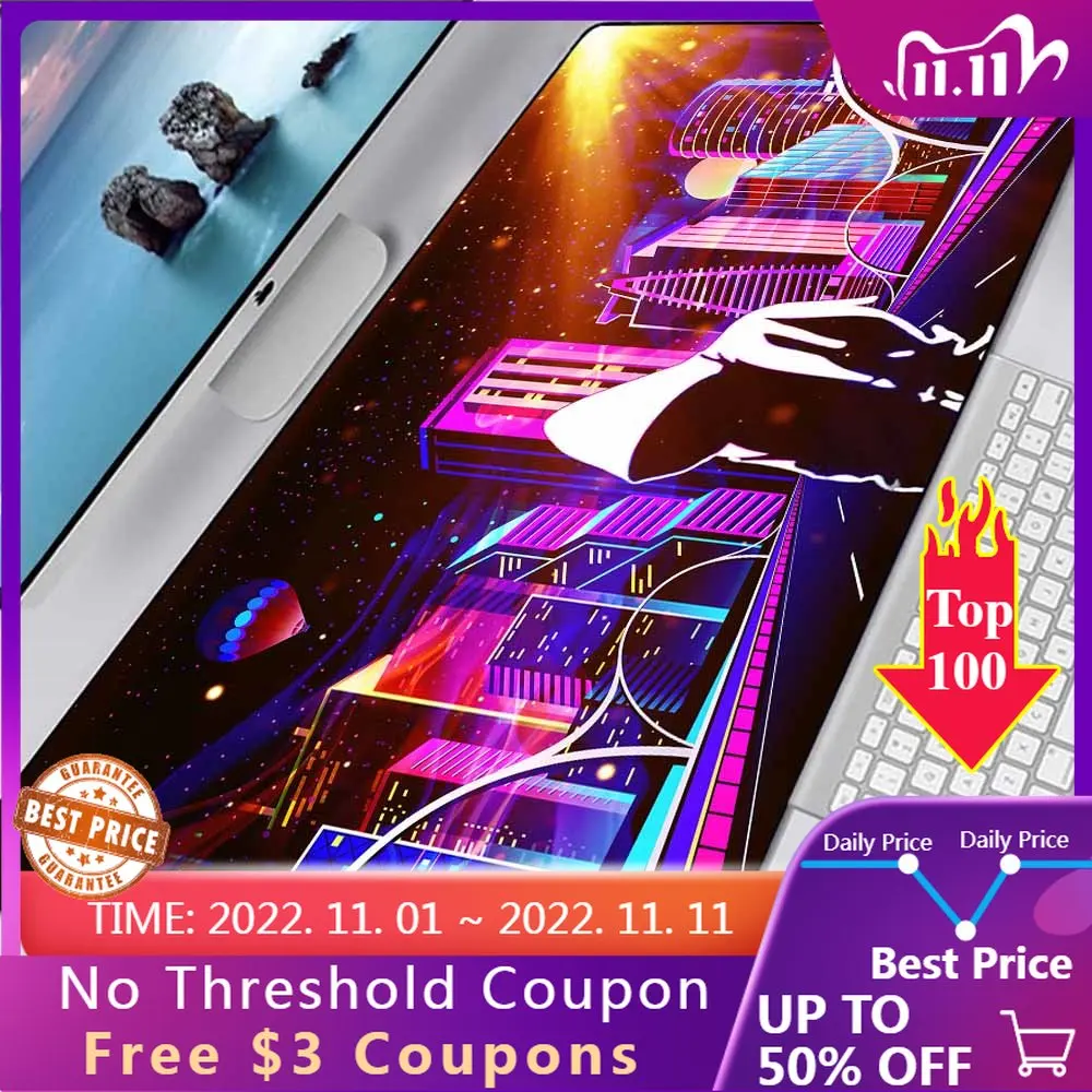 

Night View City View Mouse Pad Black Neon Light Game Player with Mouse Pad Large Computer Game Table Mat Suitable for CSGO DOTA2