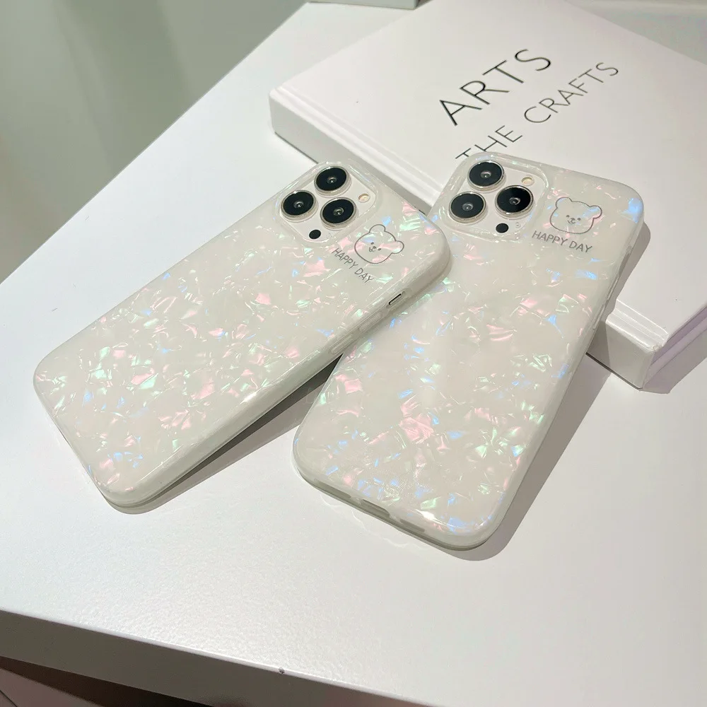 

Samsung Glitter Dream Shell Pattern Phone Case S8 9 10 20 21 22 PLUS NOTE8 9 10 20 Bear Soft Silicone rear shell