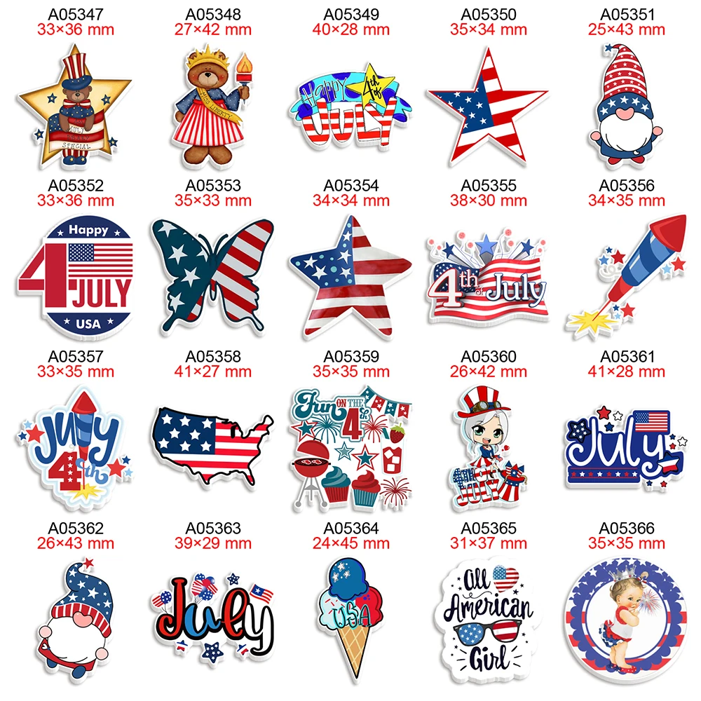DIY Craft Supplies American USA Flag Printed July 4th Flatback Planar Resin For Charms Bows Decoration