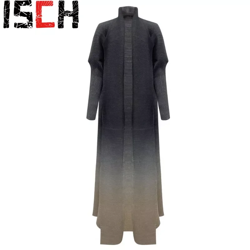 Женское Плиссированное длинное пальто с длинным рукавом и складным воротником