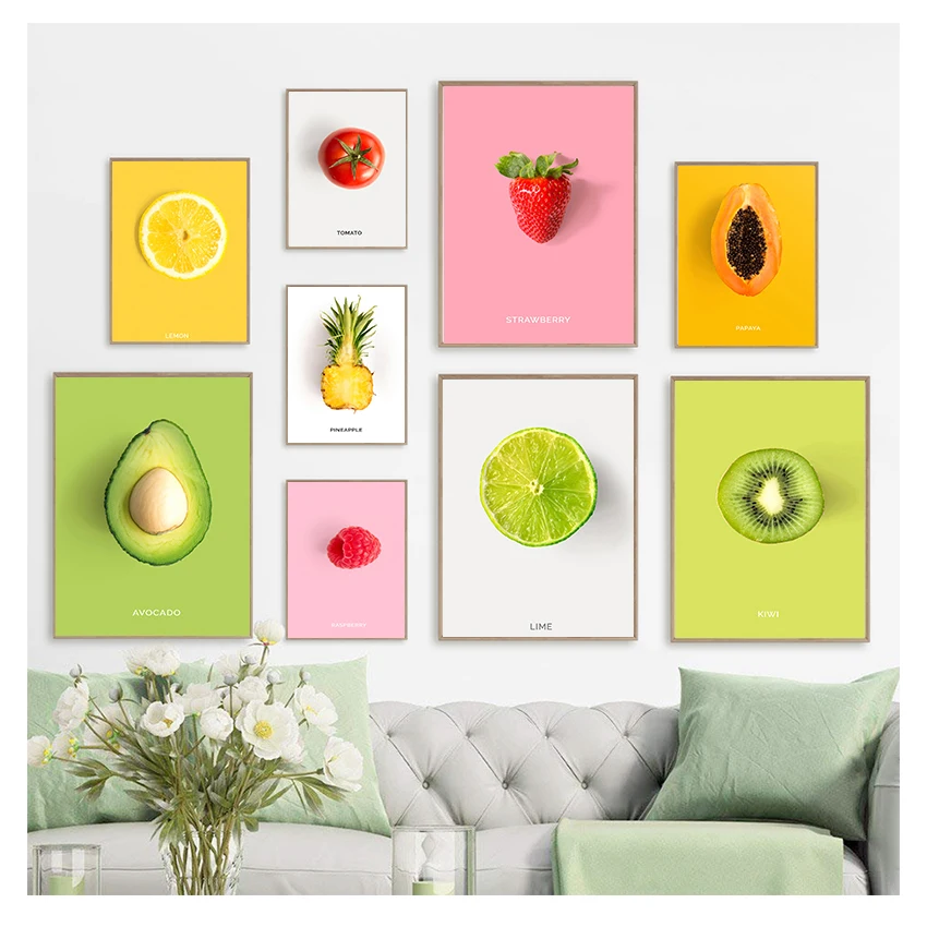 

Nordic Painting Art Home Decor 16 Fruits Pictures Avocado Pineapple Strawberry Kiwi Posters Nursery Dining Living Room Prints