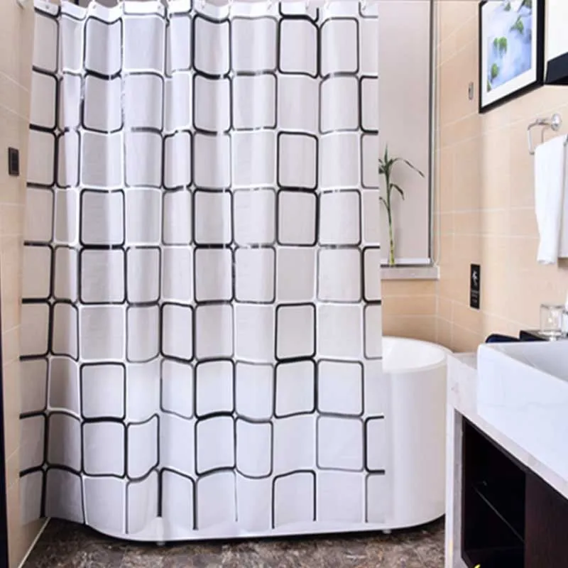 

Bathroom Shower Curtains Geometric Plaid Pattern Bath Curtain PEVA Quality Modern Waterproof shower Curtain Home farmhouse Decor