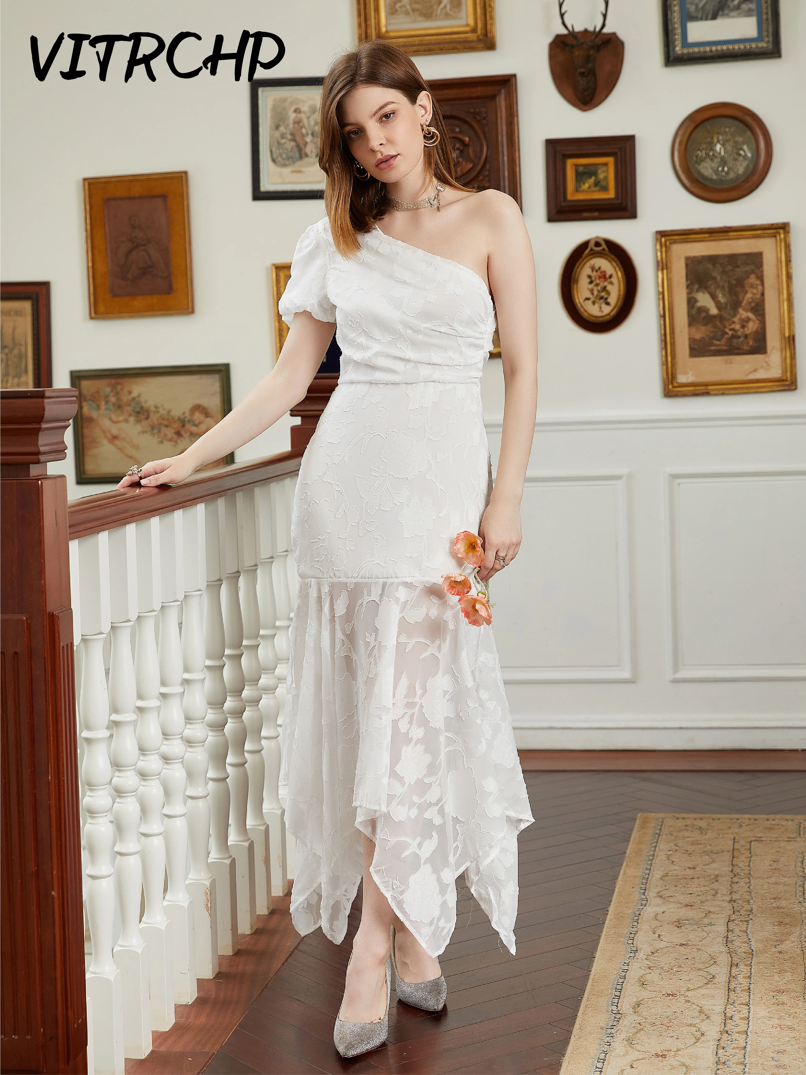

White Color Wedding Homecoming Quinceaneras Dress One Shoulder Lace Summer Valentine Communion Mother Of The Bride Dress Vestido