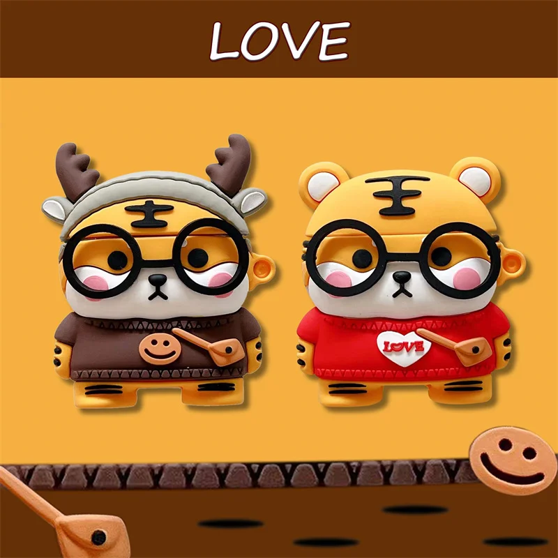 

3D Cute Tiger Cartoon Earphone Case for AirPods 1 2 3 Pro Silicone Wireless Headphone Cover for AirPods Pro Case for Air Pods 2