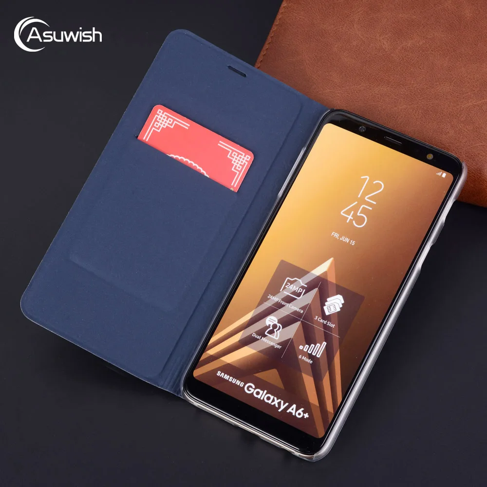 

Flip Cover Leather Phone Case For Samsung Galaxy A6 Plus 2018 A 6 A62018 A6plus SM-A600F SM-A605F GalaxyA6 Card Wallet Case Capa