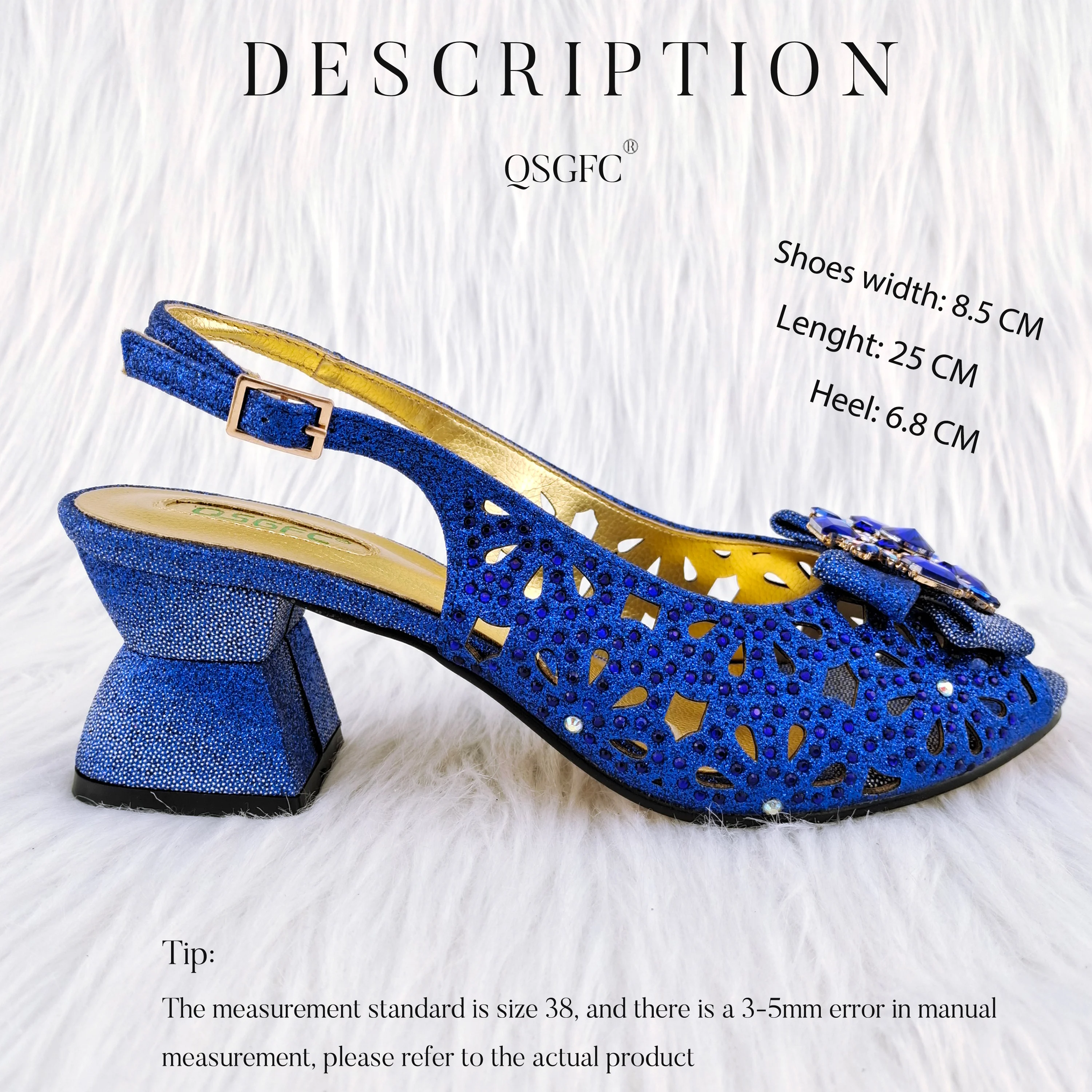 QSGFC 2023 New Product Semi-Circle Design Hollow Splicing Style Bag Big Diamond Decoration Noble Shoes