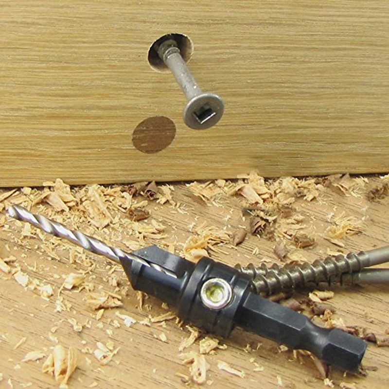 

5PCS Countersink Drill Woodworking Drill Bit Set Drilling Holes For Screw Sizes #5 #6 #8 #10 #12 With a Wrench Tools