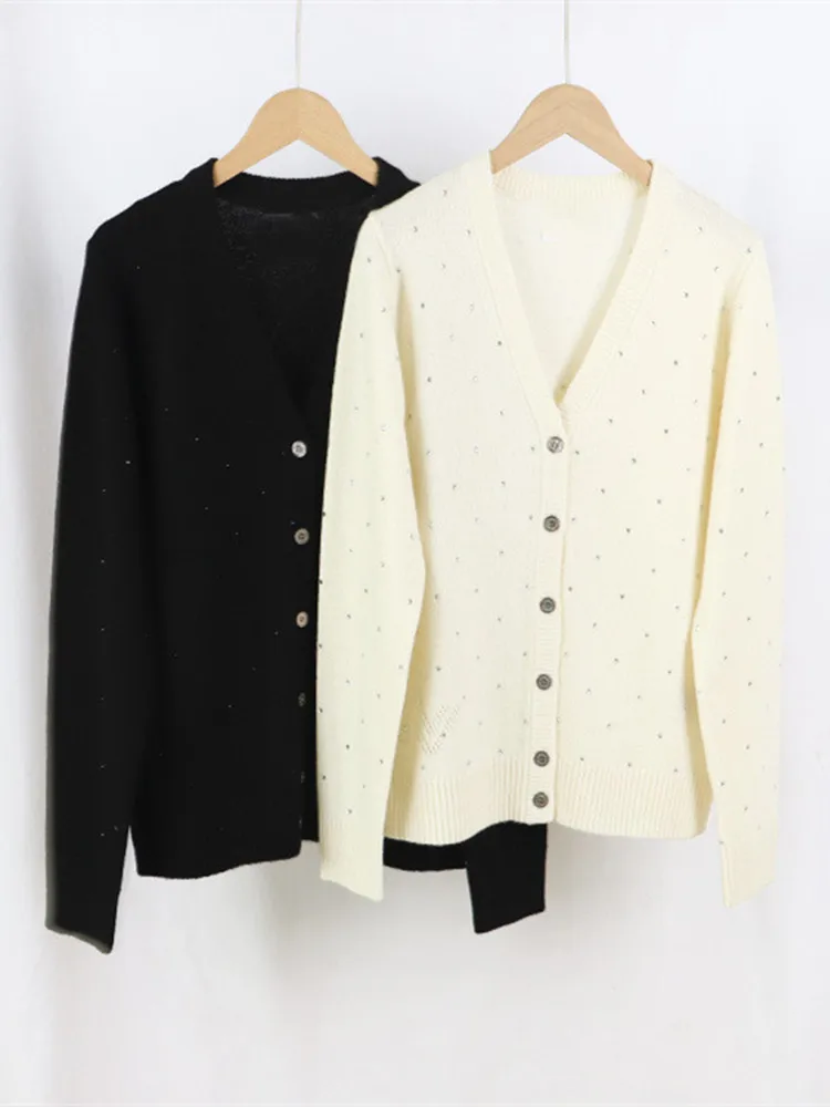 

Women Sweater Knitted Cardigan Rhinestone Casual Coat