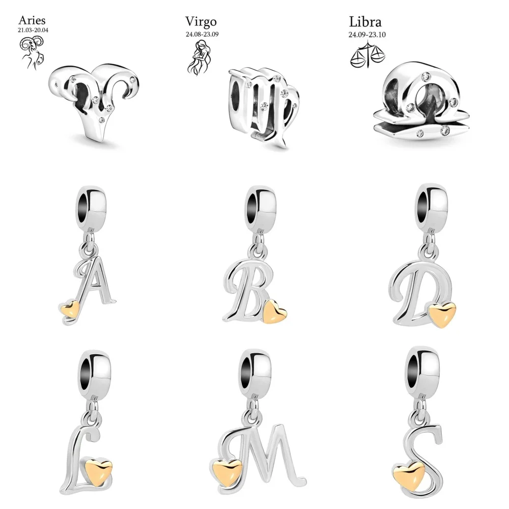 2024 Кулон В Форме Сердца С Буквами Серебро 925 Европейский Браслет Из Бисера