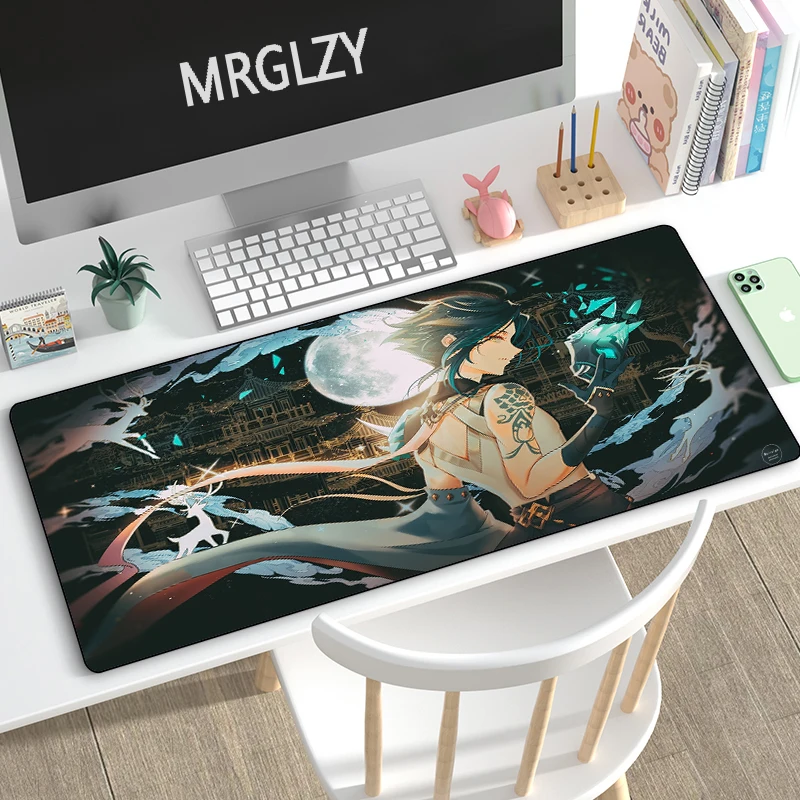mrglzy 400900mm xxl genshin impact xiao mouse pad gamer anime large desk mat computer gaming peripheral accessories mousepads free global shipping