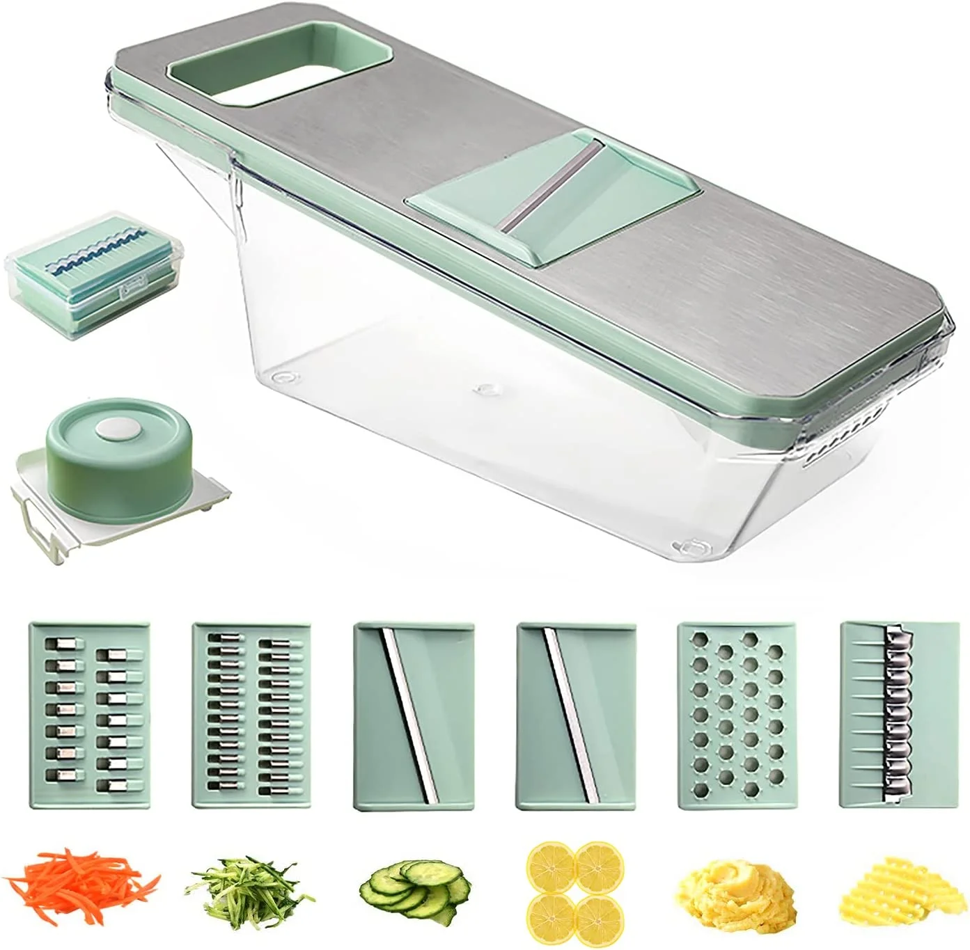 

6 In 1 Vegetable Slicer Adjustable Mandoline Food Multi Blade Removable Potato Veggie Cutter Shredder Potato Container