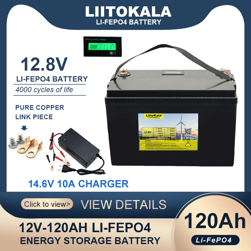 Новинка, литий-железо-фосфатный аккумулятор 12,8 В 14,6 Ач LiFePO4 12 В, Инверторные автомобильные аккумуляторы в 10 А, зарядное устройство, беспошлинный
