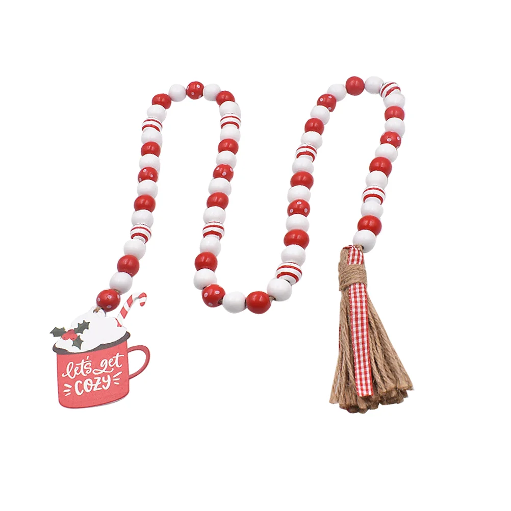 

Garland Bead Decor Beads Christmas Wood Wooden Hanging Farmhouseornament Tassels Garlands Tassel Home Rustic Tablestring Modern