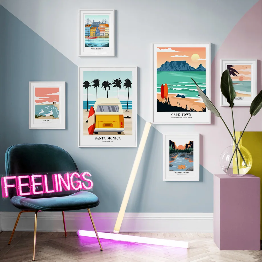 Санторини Тоскана Турция Новая Зеландия Путешествие Город Пейзаж Плакат