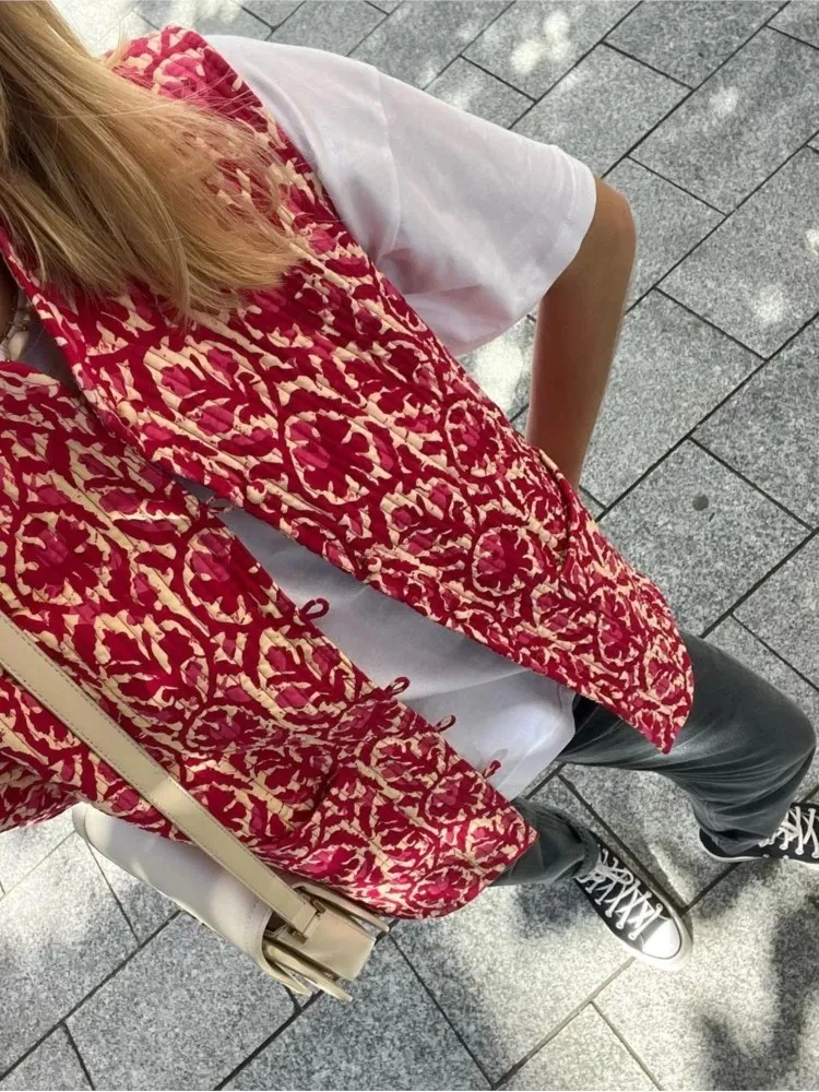 

Floral Print Vest Women Vintage Sleeveless Coat Female National Style Reversible Outerwear Lady Elegant Chic Embroidery Vests