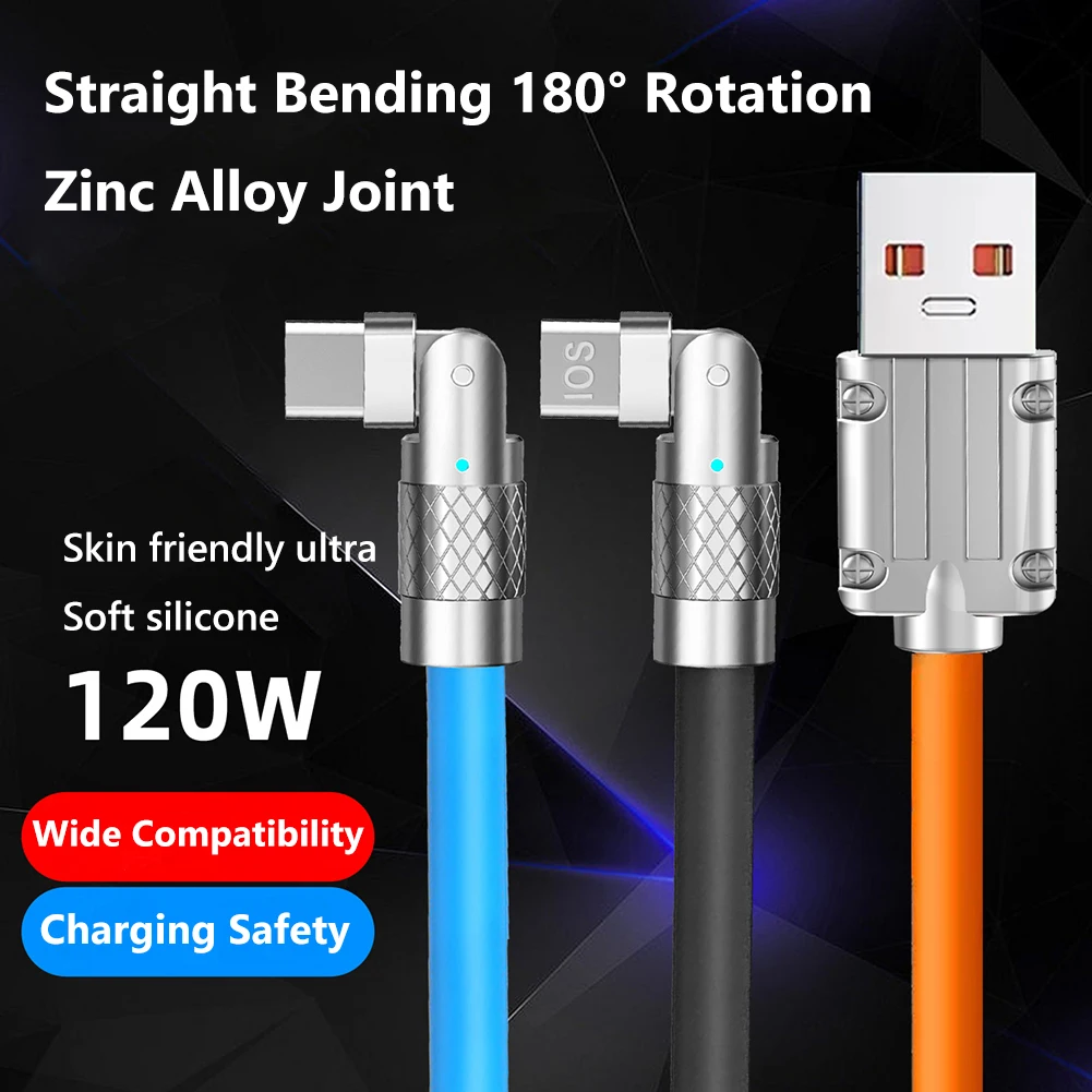 

Кабель USB C из жидкого силикона 120 Вт, 6 А, кабель для быстрой зарядки и передачи данных 1,2 м для iPhone, Xiaomi, Huawei, Samsung, кабель для передачи данных USB