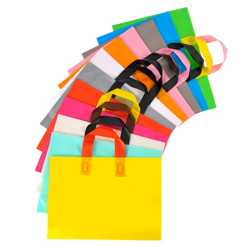 

50PCS Solid Color Horizontal Version Clothing Store Plastic Tote Bags Customized with Logo Cosmetics Shoe Boxes Packaging Bags