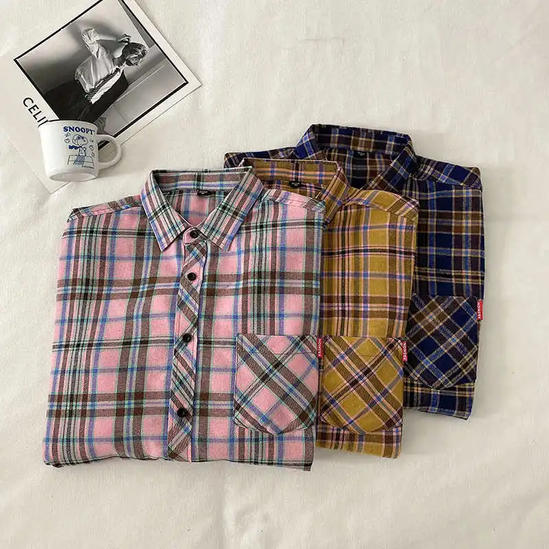 Japanese Shirt Men 2022 High Quality Clothing Streetwear Lapel Long Sleeve Casual Plaid Top Harajuku Plaid Retro Blouse Male