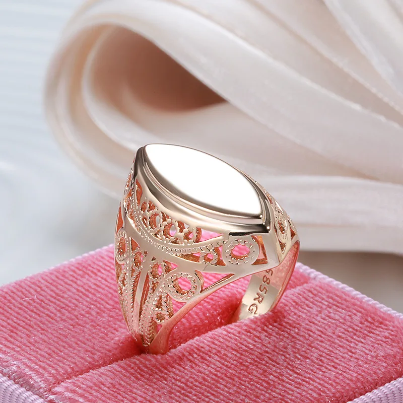 

2022 New Design 585 Rose Gold Glossy Rings Christmas Gift Hollow For Women Jewelry Retro Ethnic Wedding Ring Fashion Accessorie