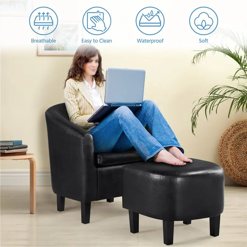 

Faux Leather Tub Chair with Ottoman, Black