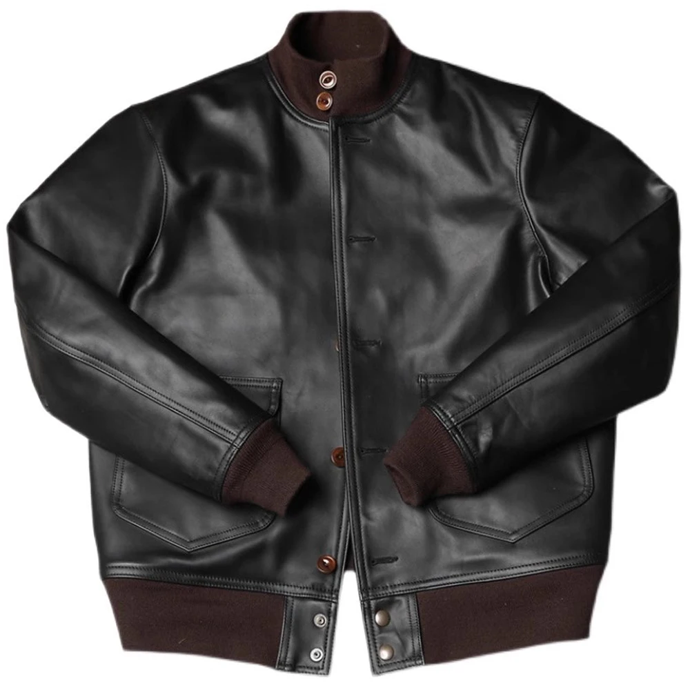 Fashion Real Cow Leather Baseball Jacket Big Tall Mans Genuine Cowhide Man's Bomber Coat Air Force Flight Overcoat Spring Autumn