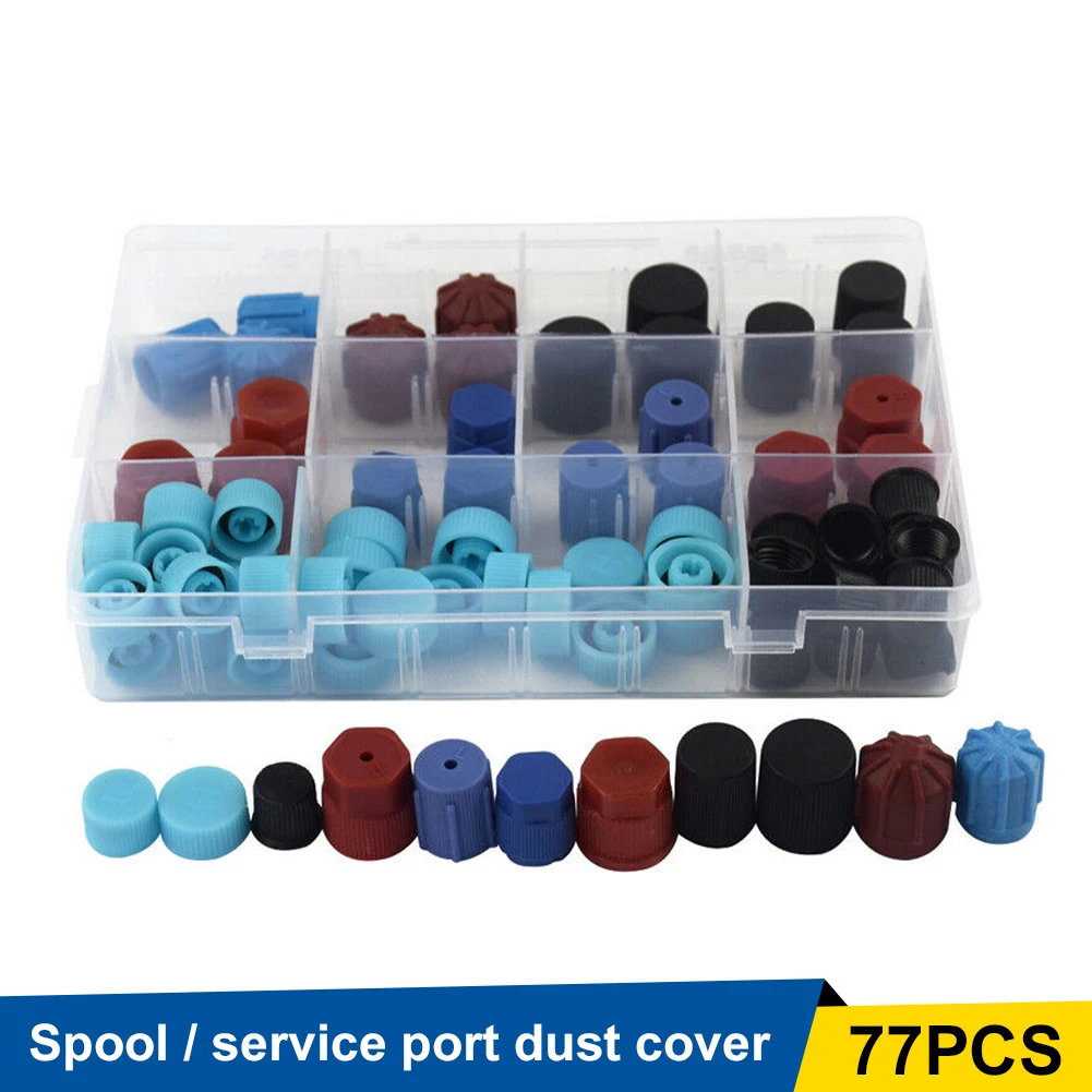 

77PCS Universal A/C R134a R12 Valve Cap High Low Protective Dust Caps Air Conditioning Charging Port Dust Cover Replacement