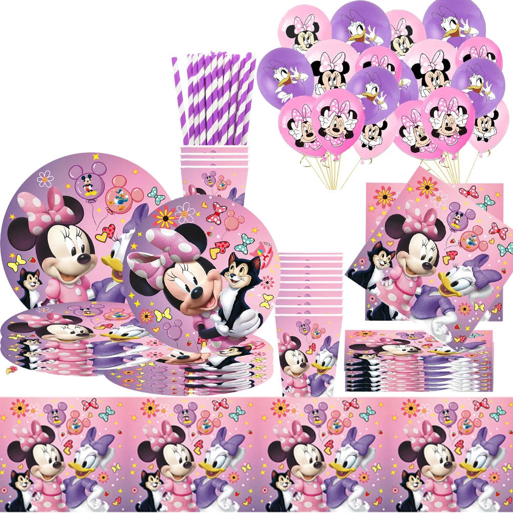 

Minnie Mouse Donald Duck Theme Party Supplies Minnie Disposable Tableware Balloon Cup Kid Girl Birthday Party Baby Shower Decor