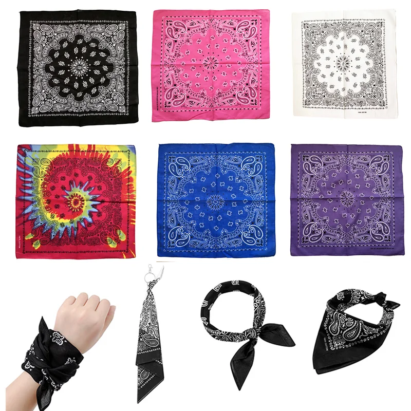 

2023 New Fashion Hip Hop 100% Cotton Bandana Square Scarf 55cm*55cm Black Red Paisley Headband Printed For Women/Men/Boys/Girls