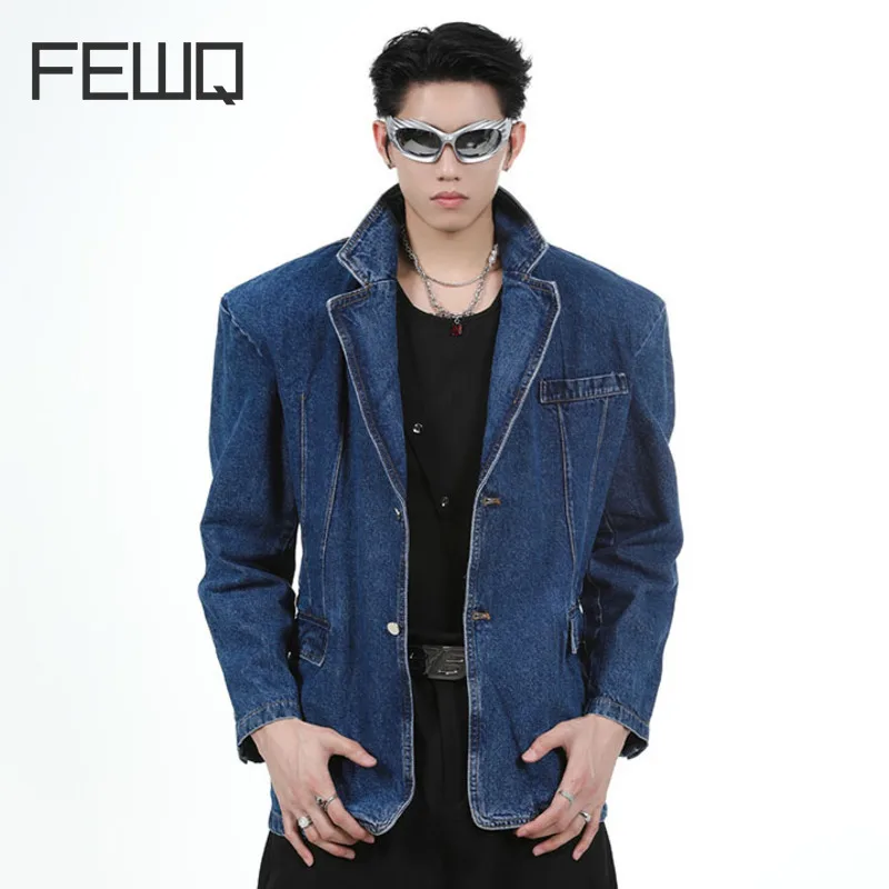 

FEWQ Men's Short Jacket Niche Washed Old Autumn New Design Shoulder Pad 2023 Solid Color Long Sleeve Male Coat Streetwear