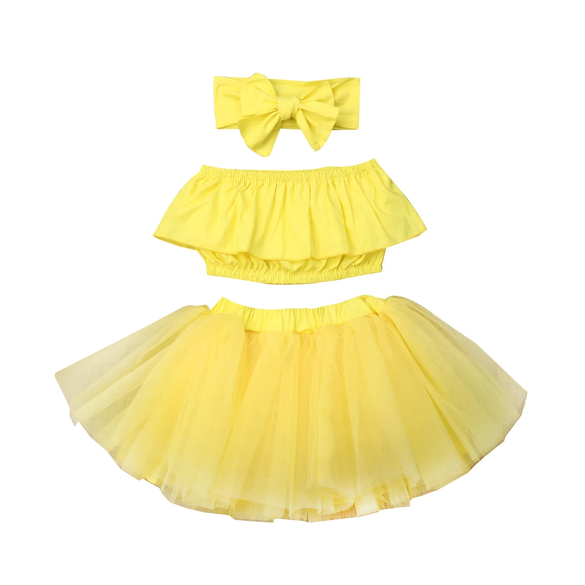 

3PCS Baby Girl Tutu Skirt Clothes Set Toddler Girls Sleeveless Top + Bow + Mesh Skirt Suit Crop Party Tulle Fluffy Dress