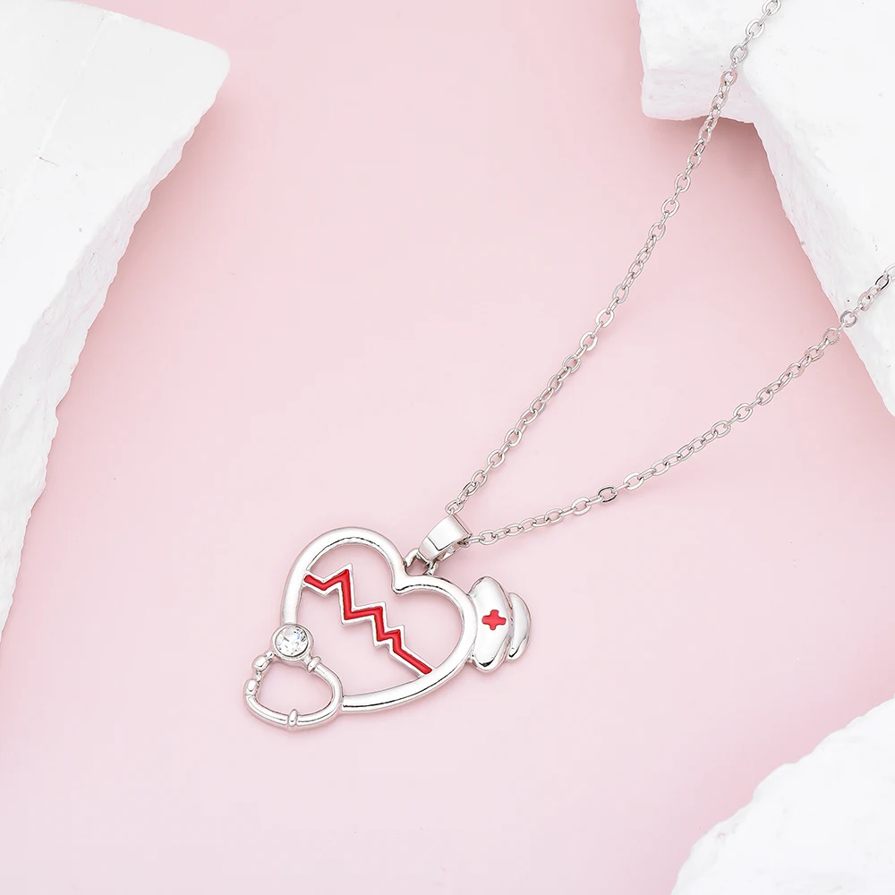 Hanreshe медицинское стетоскоп кулон в виде сердца ожерелье с кристаллами блестящее