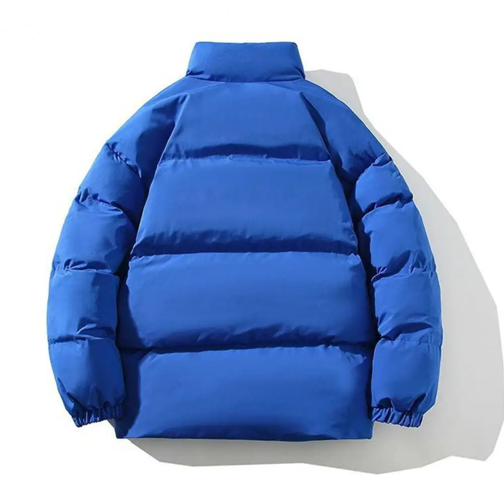 

Women Cotton Clothing Streetwear Winter Coat Men's Solid Color Padded Jacket with Stand Collar Long Sleeves Side Pockets for A