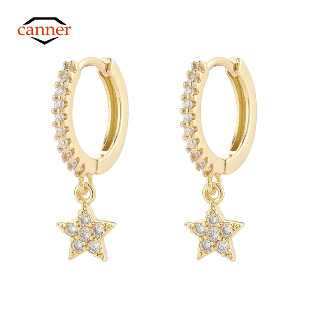 

CANNER Star Zircon Copper Gold Plated Earring For Women Drop Earrings 18K Gold Pendientes Fine Jewelry Wedding Party Accessory
