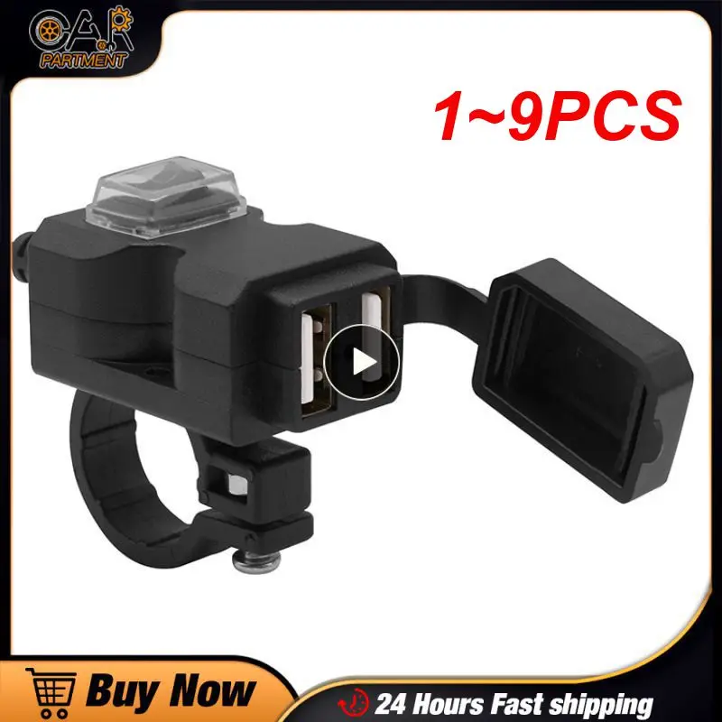

1~9PCS Motorcycle Dual USB Charger Waterproof Motorbike Handlebar Phone Charger 12V-24V Power Supply Socket with Stand