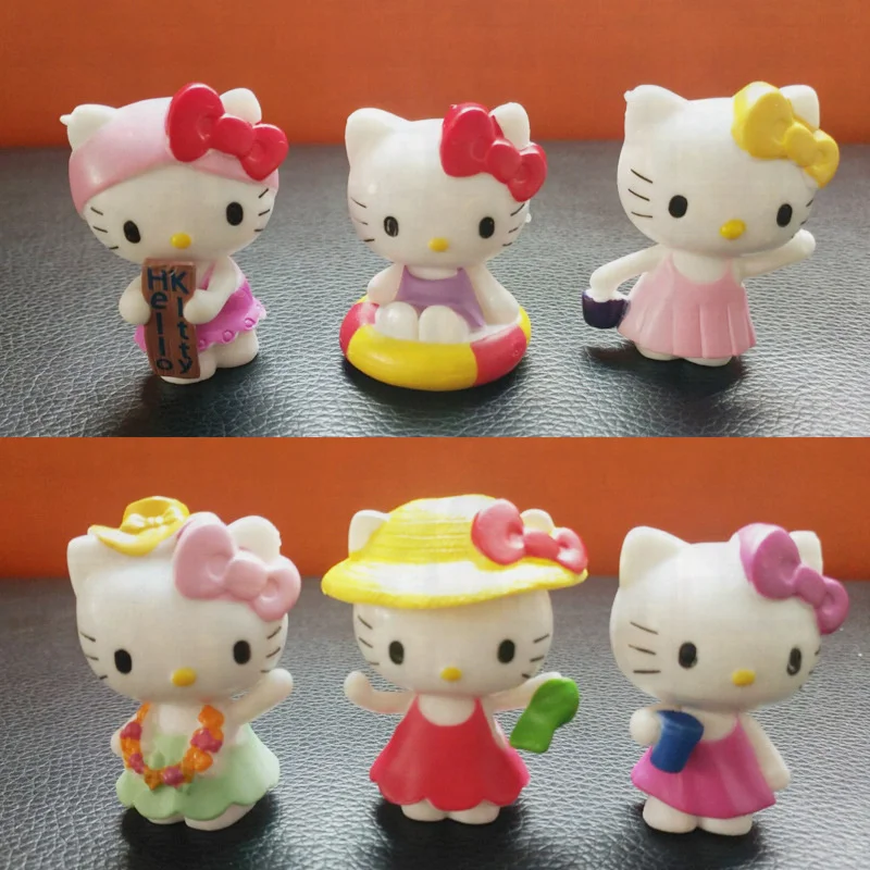 

6pcs Sanrio Kawaii Swimming Series Hello Kitty Dolls Figures Cartoon Anime Model Toys Desktop Car Decorations Decorations