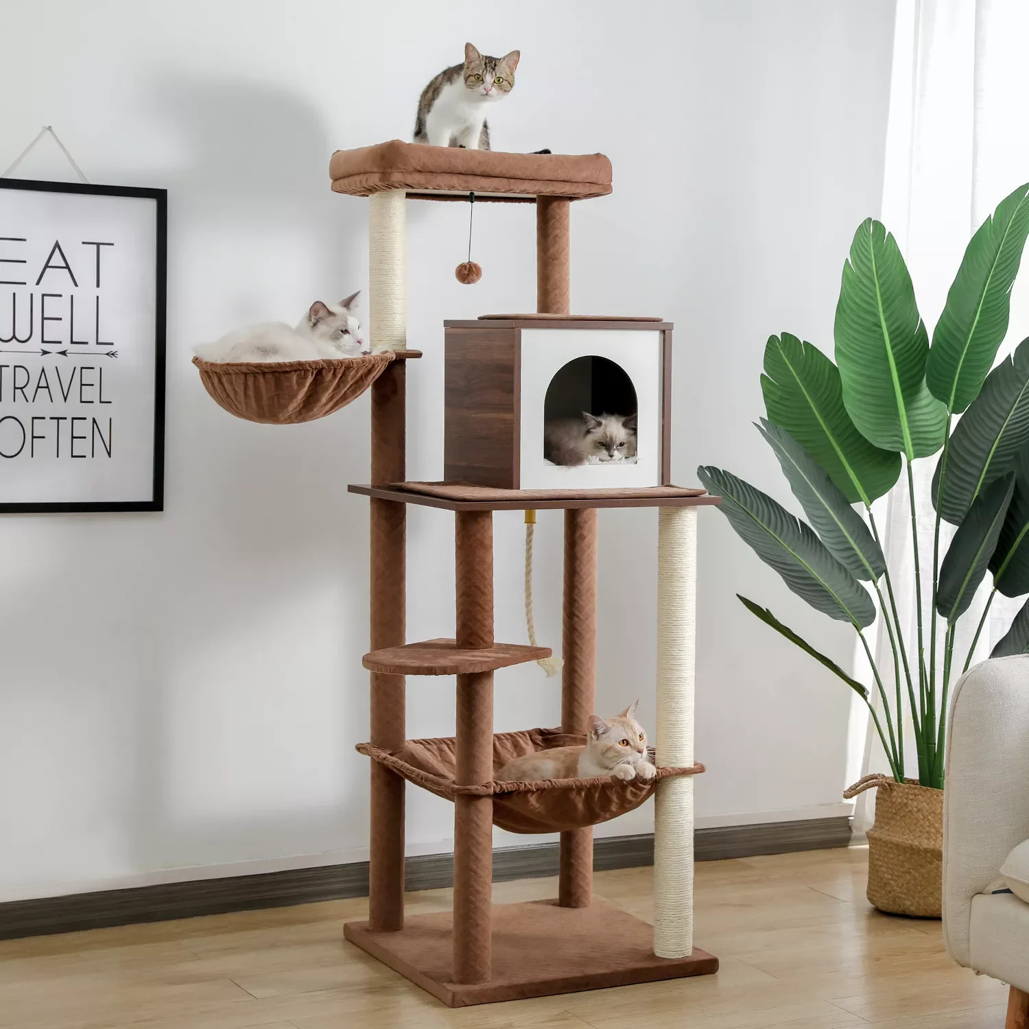 

2022New Cat Tree Multi-Level Cat Tower with Sisal Covered Scratching Posts Private Condo Cozy Hammocks and Extra Large Perch wi