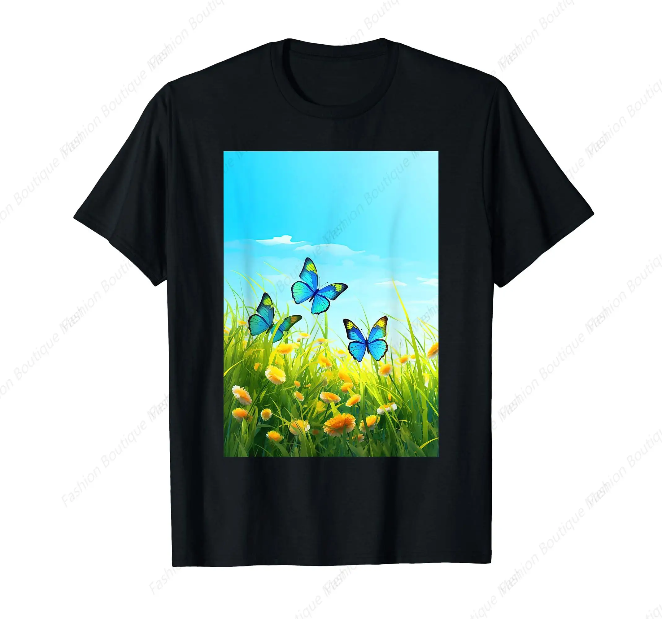 Футболка Frutiger Aero Butterflies Grass Sky мужская и женская футболка повседневные футболки