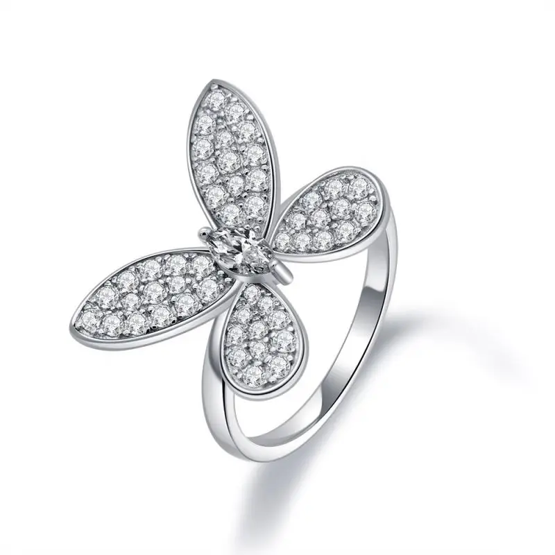 2022 New Arrival Fine Jewelry Sterling Silver Cubic Zircon Women Butterfly Ring 925