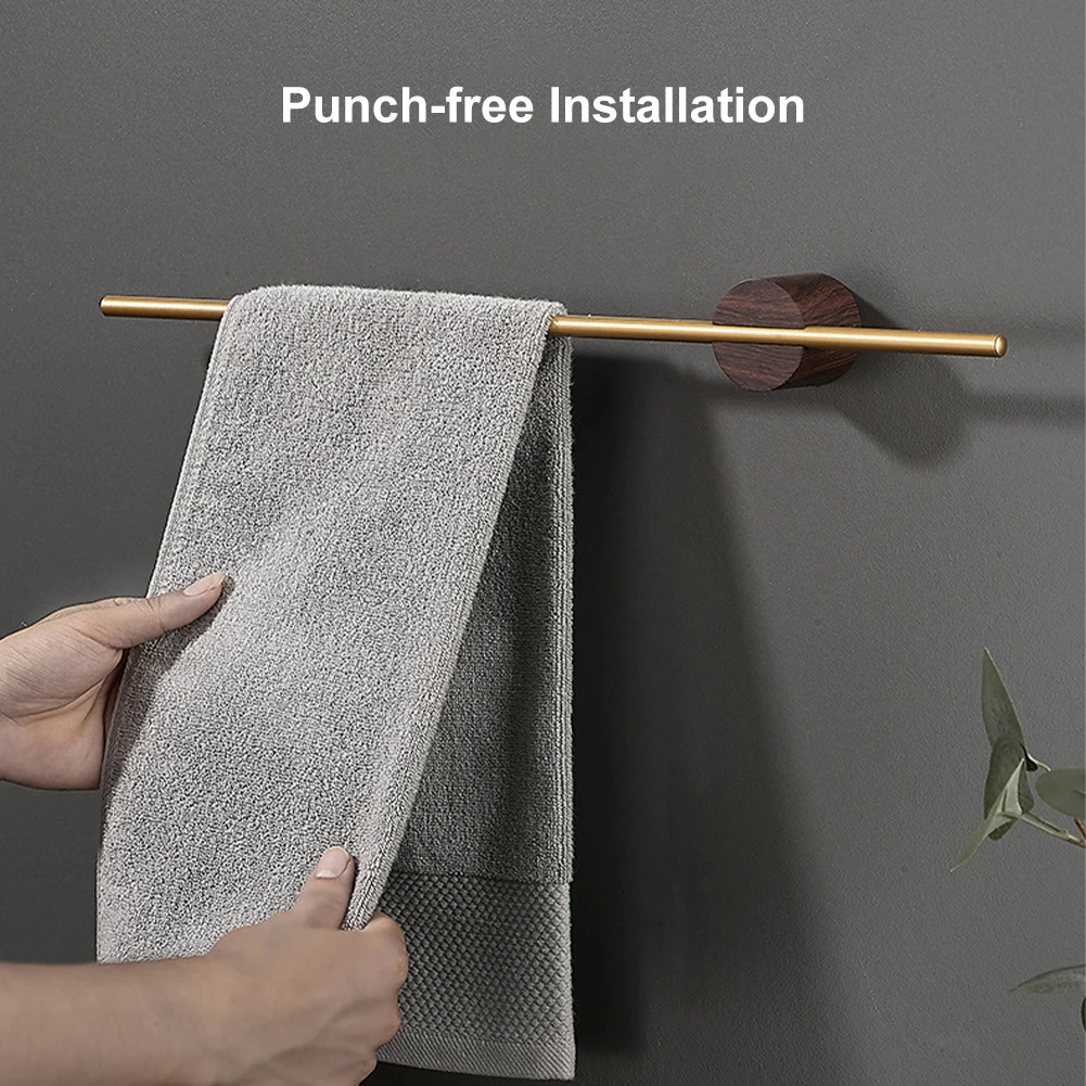 

40/50cm Bathroom Towel Bar Adjustable Bath Towel Rack Holder Aluminum Alloy with Wooden Base Punch-Free Wall Bathroom Accessori