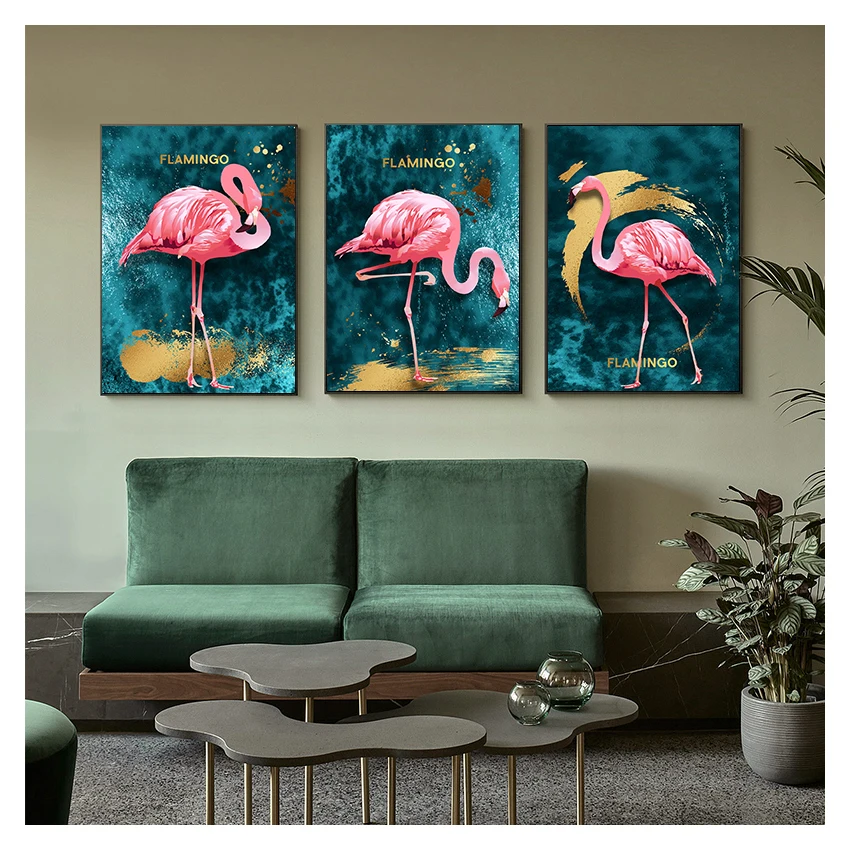 Золотой фламинго синий морской фотопринт живопись с животными современный