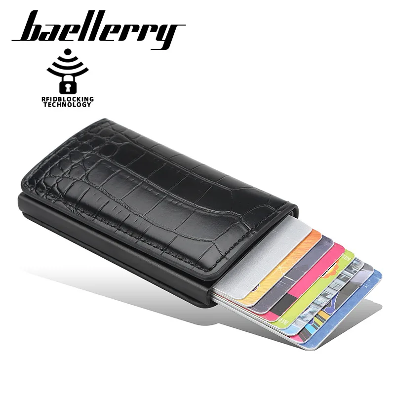 European and American multi-card slot crocodile pattern men's card holder RFID anti-magnetic wallet aluminum alloy card holder