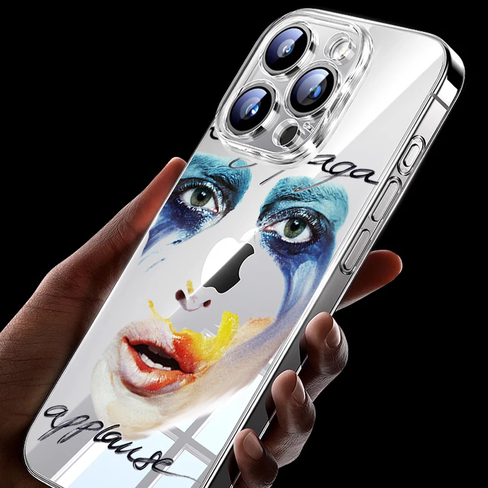 L-Lady Singer G-Gaga Phone Case for iPhone 12 11 13 14 15 16 Max Pro Plus Transparent Cover