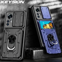 keysion shockproof case for xiaomi 12 12x 12 pro card slot bag camera protection phone back cover for redmi 10 2022 k40