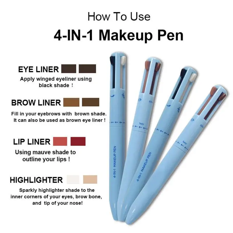 

4 In 1 Makeup Pen Waterproof Eyebrow Pencil Eyeliner Highlighter Lip Liner Lip Gloss Pen Sweatproof Makeup Pen Cosmetic Tool