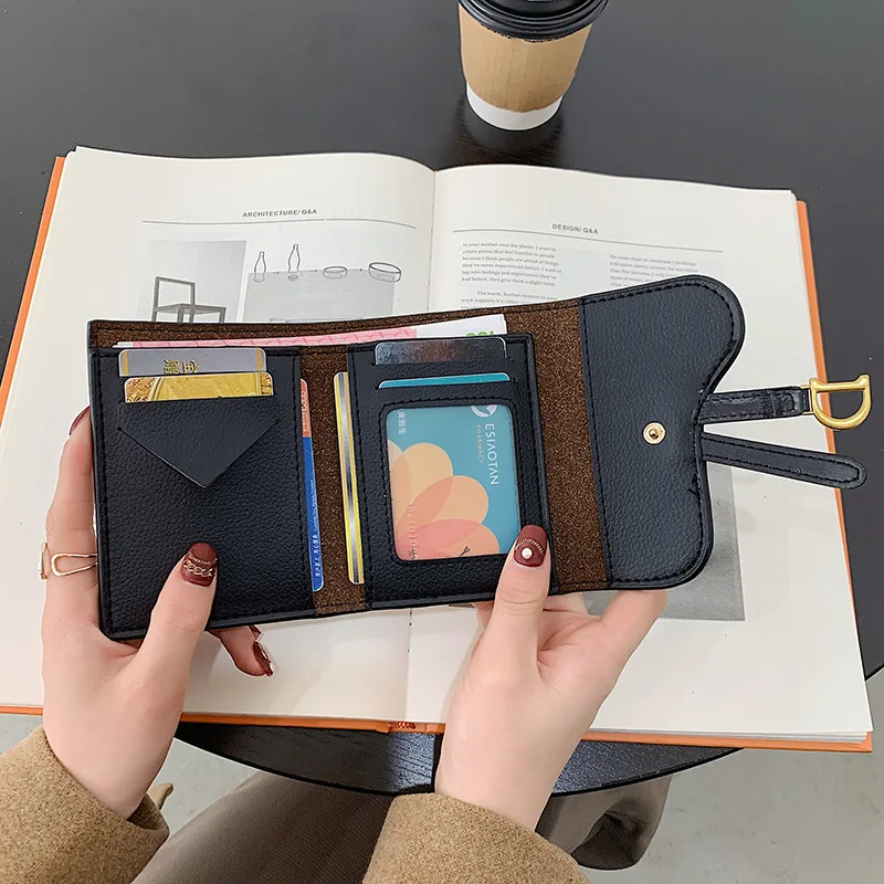 Women Wallets Long Simple Tide Buckle Folding Stone Grain Multi-card Card Bag Short Small Wallet Change Clip |