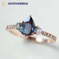 jovovasmile pear alexandrite ring 8x6mm lab grown gem 18k gold accented half eternity vs clarity moissanite diamonds band
