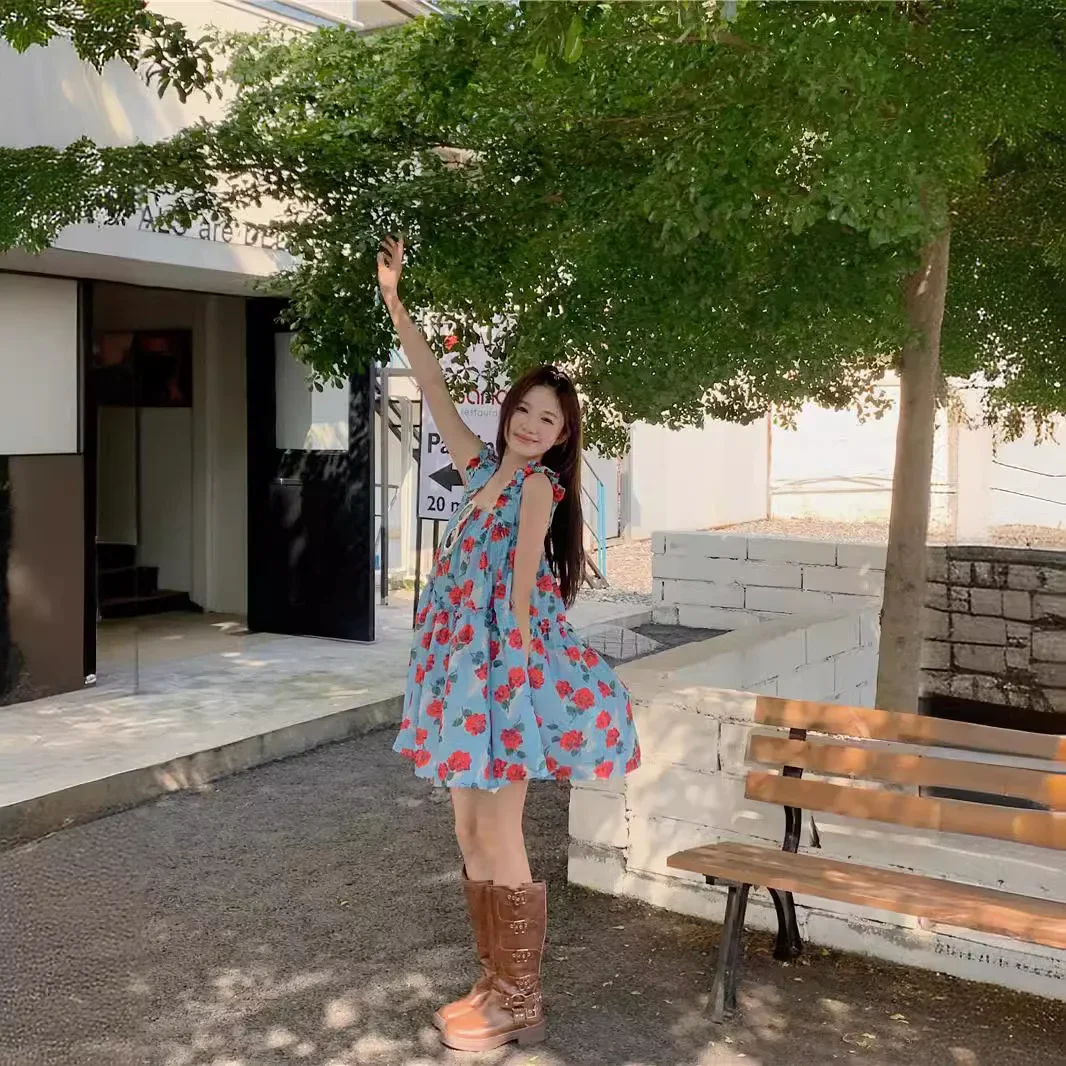 Винтажное платье-майка с цветочным принтом для женщин свободный крой