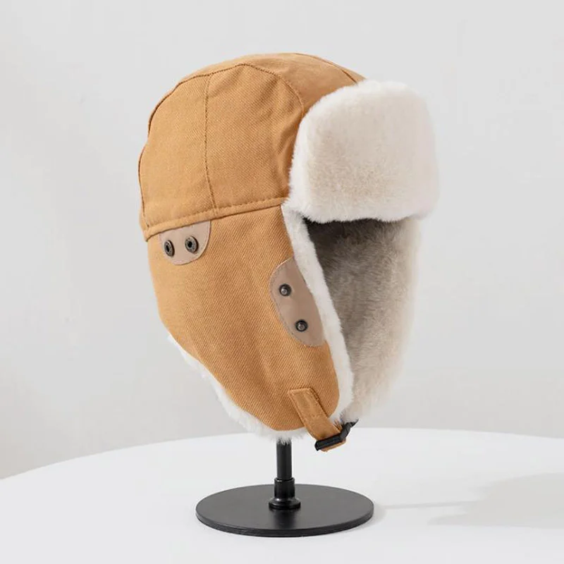 

Зимняя модная ветрозащитная шапка с защитой ушей для мужчин и женщин, женская шапка с ушками летающих пилотов, шапка-бомбер, облегающая шапк...