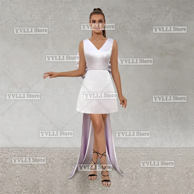 Мини Свадебные платья выше колена с бантом для свадьбы подружки невесты банкет